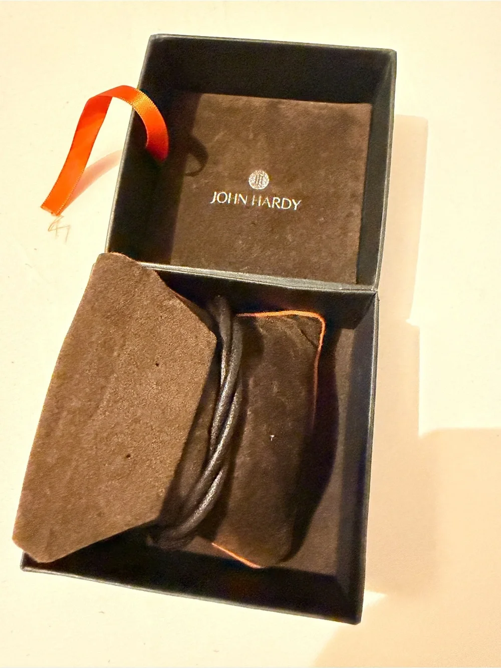 John Hardy Black Leather Bracelet with Silver Dragon Head Accent..PLEASE NO  BOX